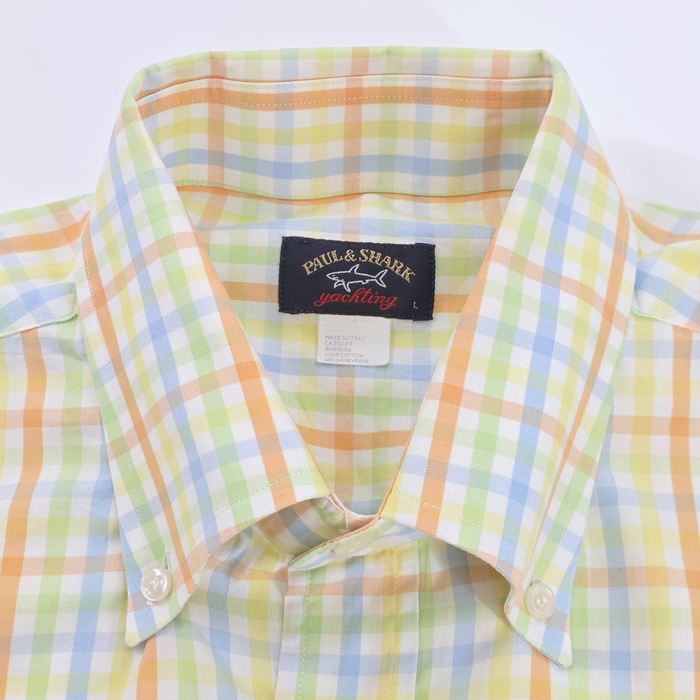 Quiet Luxury Paul & Shark Button Down Shirt Men L Plaid Italian Cotton - Picture 6 of 12